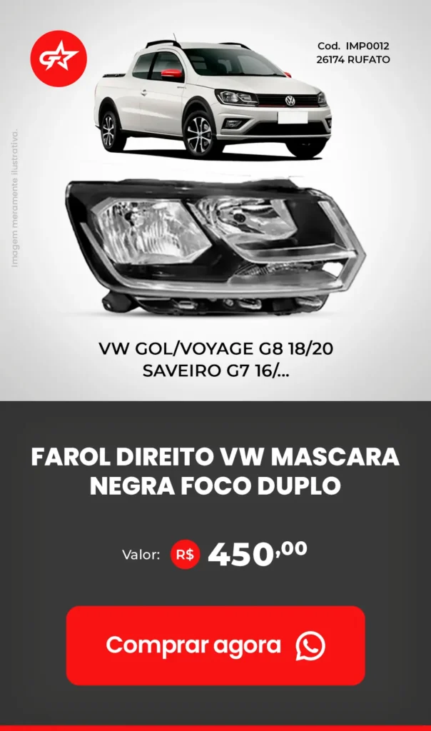 FAROL DIREITO VW MASCARA NEGRA FOCO DUPLO